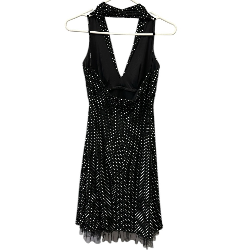 My Michelle Black White Polka Dot Halter Padded Breast Midi Dress Womens Small - Picture 12 of 14